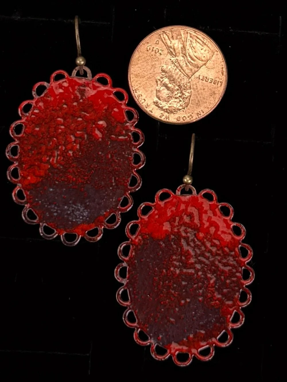 Vintage red and black bohemian chic costume pierced earrings